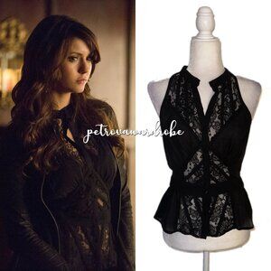 Bebe Lace Peplum Blouse ASO Katherine Pierce